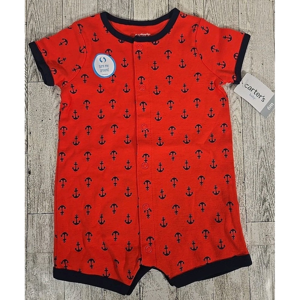 Carters Romper 6 mo Infant Anchor Submarine One Piece Snap Up Red NEW